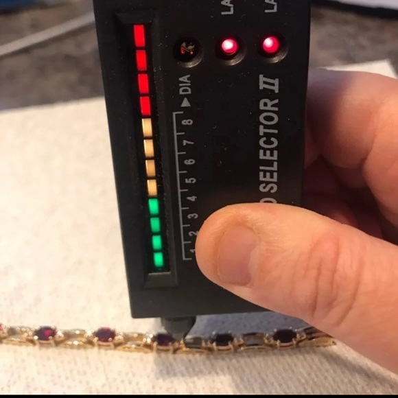 Gold over sterling 925 genuine diamond and garnet tennis bracelet. Like new. - Picture 8 of 13